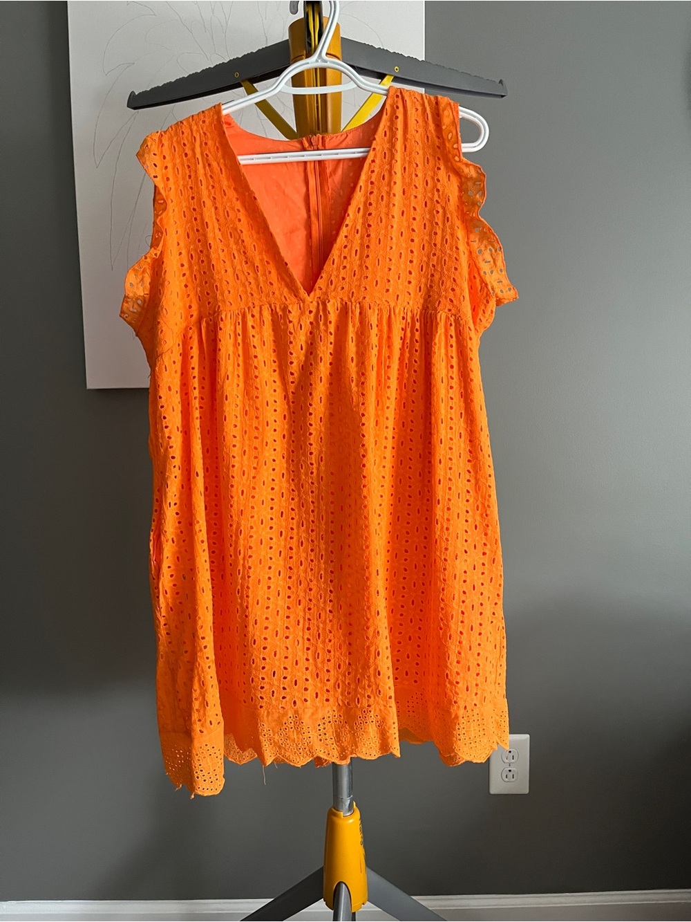Bright Orange Eyelet Sleeveless Dress - Picture 2 of 3